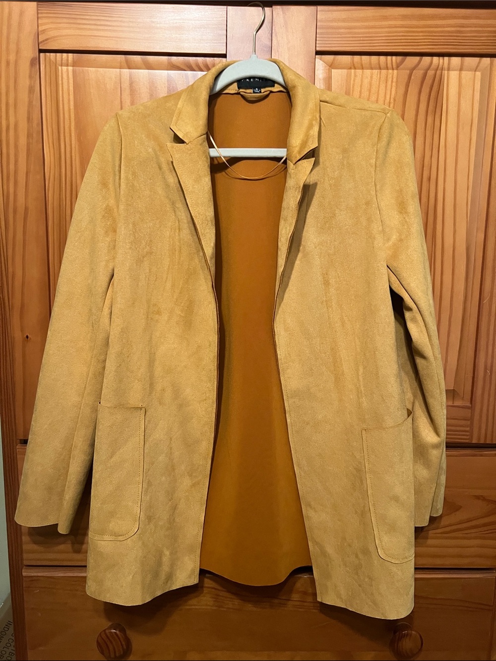Premise Mustard Suede-Look Open Front Longer length Blazer
